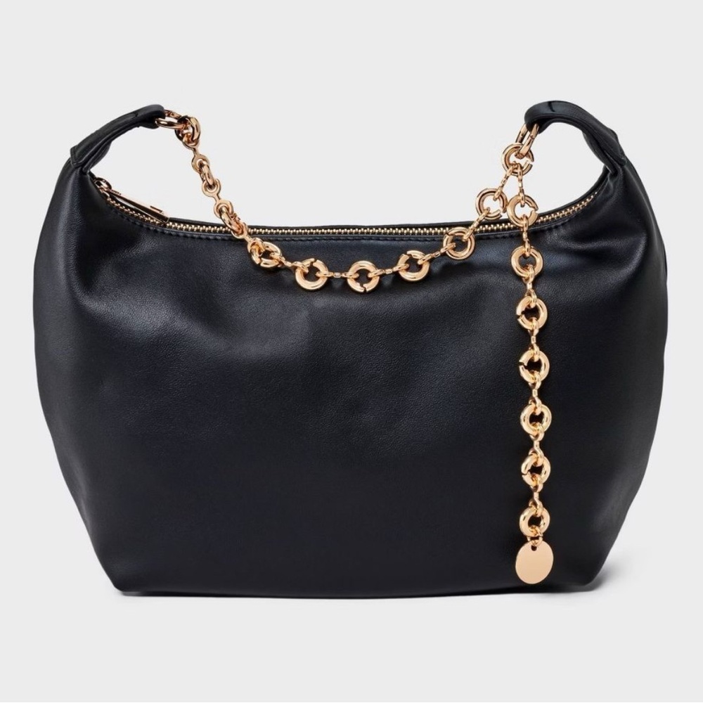 Elegant Black Chain-Accent Women's Bag